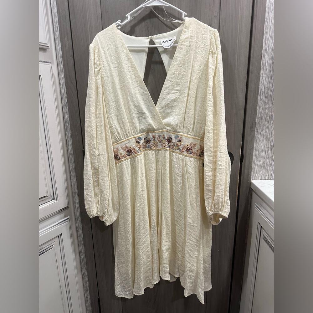 Arula Elegant Cream Floral Embroidered Dress